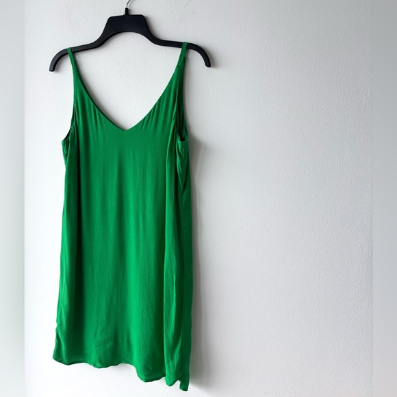 TOPSHOP Dress Mini Green Slip Spaghetti Strap V Neck Womens 8 Minimalist 90s - Picture 3 of 8